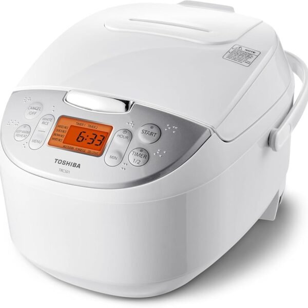 Fiestas Patrias del Perú----Olla arrocera Toshiba de 6 tazas sin cocinar: olla arrocera japonesa con tecnología de lógica difusa, 7 funciones de cocción, pantalla digital, 2 temporizadores de retardo y función de mantenimiento automático del calor, olla interior antiadherente.